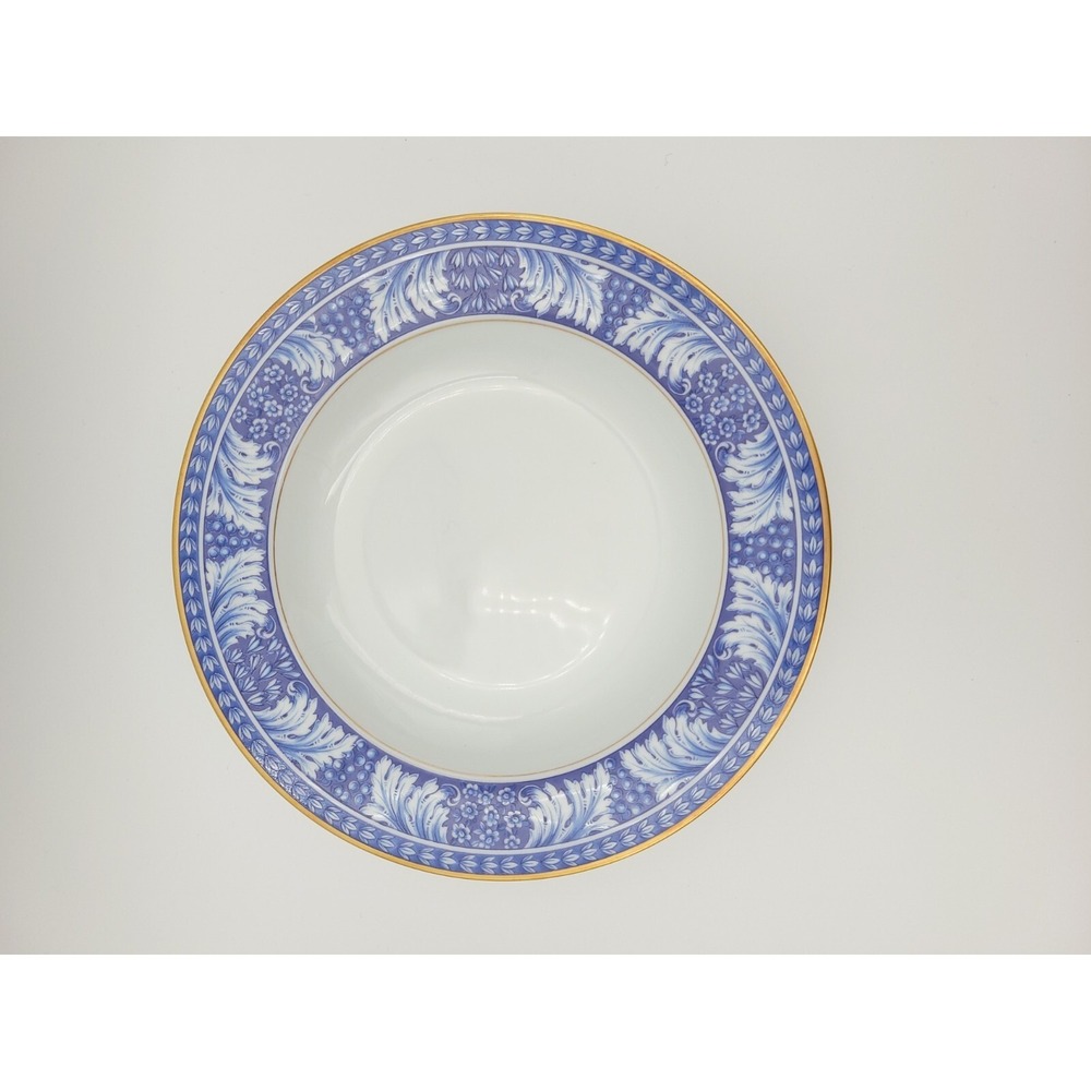 Set Of 4 Block China Spal Obidos Blue Floral Gold Trim Shallow Soup Bowls - Picture 5 of 9